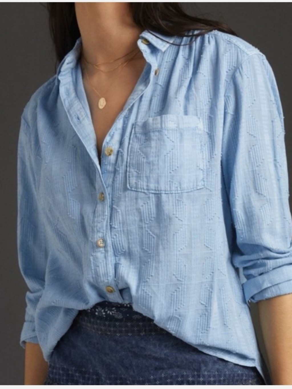Anthropologie - Pilcro The Theresa Lace Up Button Down Size Small Sky Blue